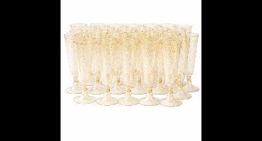 Somstyle Plastic Champagne Glazen Set - 50 Stuks - Hebruikbare Cocktailglazen - 150 ML - Transparant met Goud Glitter