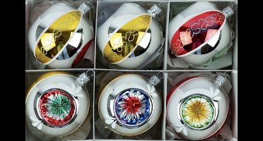 Set van 6 Retro Kerstballen – Kerst Ornamenten - 8 cm - Glas