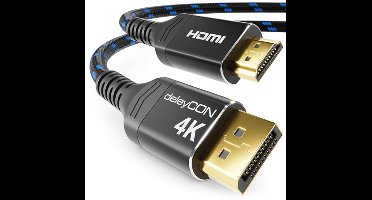 DisplayPort naar HDMI Kabel 2m - 4K@30Hz & 1080P@60Hz Adapter - Aluminium Connectoren - Nylon Bescherming - Voor PC, Monitor, TV en Projector