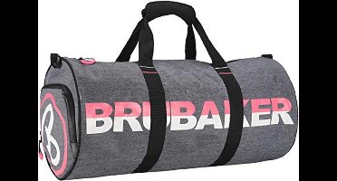 BRUBAKER Unisex Duffel Bag Sports Bag 27 L - Water-Repellent - Shoe Compartment + Wet Compartment + Removable Shoulder Strap - 54 cm x 25 cm Diameter - Anthracite Grey Melange/Pink