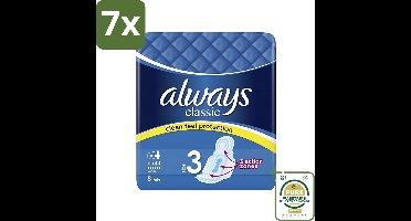 7 x Always Classic - Maandverband - Maat 3 - Night - Clean Feel Protection - 8 Pads - Grootverpakking - Maandverband Nacht - Nachtbescherming - Clean Feel Protection - Nachtbescherming Vrouw - Maandverband Vrouw