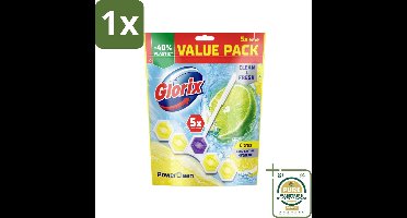 1 x Glorix - Power Clean - Toiletblok - Citrus - Hersluitbare Verpakking - 5 Blokken- Toiletblok - Citroengeur - Hygiëne - Reiniging - Anti-kalk