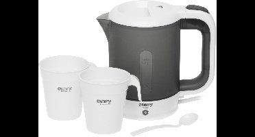 Camry CR 1382 Reiswaterkoker – 0,5L – Compact & Lichtgewicht – RVS Verwarmingselement – Droogkookbeveiliging – Inclusief 2 Kopjes en Lepel – 900W – Grijs - Camping waterkoker