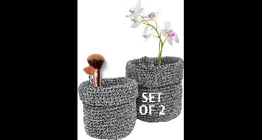 MOMO WAY Braided Storage Basket Grey Crochet Baskets For Small Stuff Organizer For Toys Makeup Keys and More 1pc 14x14cm + 2Pc 17x17cm