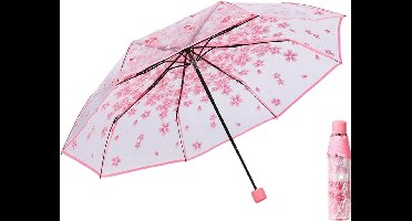1 Stuk Schattige Opvouwbare Paraplu | Doorzichtig Design met Sakura (Kersenbloesem) - Roze