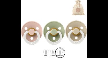 BIBS fopspenen symmetrisch - maat 2 (6-18 maanden) - glow in the dark sage, blush en vanilla symmetrical