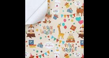 Cosensi - Verjaardagsinpakpapier kinderen dierenfeest ontwerp - 6 vellen 50 x 70 cm per vel