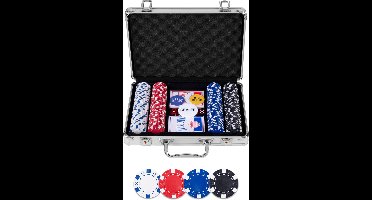 Pokerset in Zilveren Koffer met 200 Chips – Compleet met Kaarten, Dealer Buttons & Dobbelstenen – Engelhart