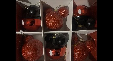 Disney Mickey Mouse Kerstballen Set – 6 Stuks – Rood & Zwart met Gouden Details – Officiële Disney Kerstdecoratie