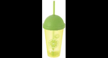 Orion - Plastic Drinkbeker - 450 ml - Groene Kleur - Met Deksel en Rietje