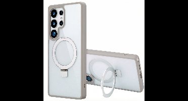 Accezz Hoesje - Geschikt voor Samsung Galaxy S25 Ultra - Ring Stand Backcover met Magnetische Ring - Grijs