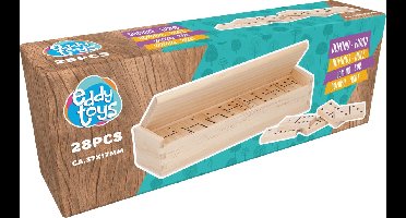 Eddy Toys Dominospel Hout 28 Stuks - Domino Hout voor Kinderen en Volwassenen - Compacte Domino met Opbergdoos - Spel vanaf 3 Jaar - Afmetingen 37 x 17 mm