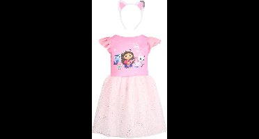 Gabby’s Dollhouse Prinsessenjurk Verkleedset – Prinsessenjurk voor Meisjes – Complete Jurk + Oortjes Haarband – Gabby Kostuum – Verkleedjurk Maat 5-6 Jaar – Ideaal voor Verjaardagen, Verkleedfeest, Cosplay, en Cadeau Meisje – Verjaardag, Party Fun