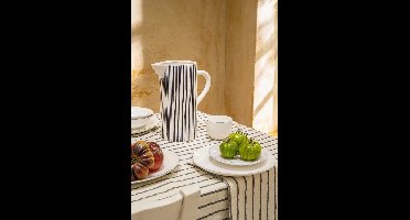 vtwonen Waterkan met Oor - Gestreept - Kan van Keramiek - Wit - 20.5x12.5x25cm