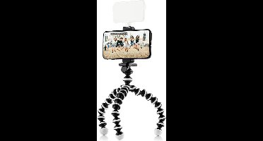 MOJGOEAR Flexibel statief met extra flexibele poten — Voor Smartphone / compactcamera / action cam — Tot 25 cm hoog — met houder voor smartphones tot 9,5 cm breed — Zwart/Wit