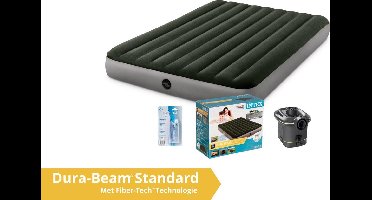 Intex luchtbed Prestige Downy - 2 persoons - 152 x 203 x 25 cm - groen / grijs - Met batterijpomp (incl. Reparatiekit)