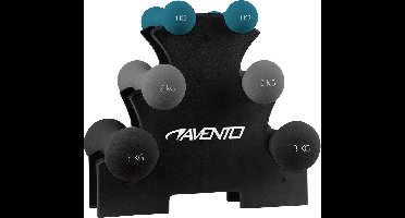 Avento 3 paar Handgewichten + Rek - Bone - Zwart/Grijs/Blauw
