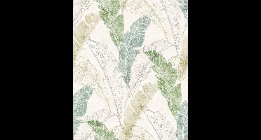 DUTCH - WALLCOVERINGS - Behang - Tropical - Leaf - grijs - en - groen