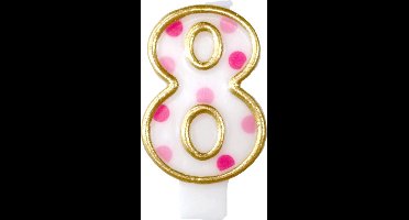 Haza Original Verjaardagskaars Cijfer 8 Goud/roze 6 Cm