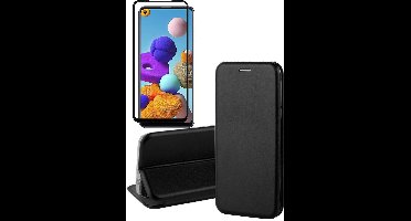Hoesje geschikt voor Samsung Galaxy A21s - Screen Protector FullGuard - Book Case Kunstleer ThinShield Zwart & Screenprotector