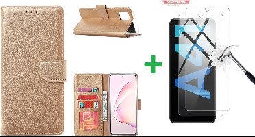 Hoesje Geschikt Voor Samsung Galaxy A41 Boek hoesje + 2X Screenprotector Goud