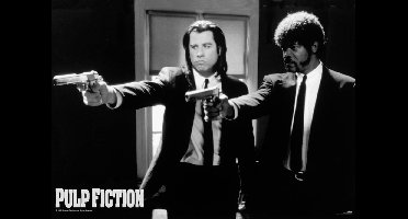 Pulp Fiction poster - Vincent - Jules - shooting- filmposter - guns - 61 x 91.5 cm - zwart-wit - multi - wanddecoratie