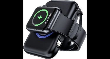 Geschikt voor Watch Oplader Draagbare draadloze 5000 Mah Powerbank iWatch Series 9 / 8, watch Ultra, Series 7,6,5,4,3,2,1,SE, Geschikt voor iPhone 15 / 15 Pro / 15 Pro max / 14/14 Pro Max / 13 / 13 pro Max Zwart