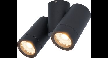 HOFTRONIC - Silva LED Plafondlamp 2 spots Zwart - 2700K warm wit licht - Draaibaar en Dimbaar - 2 lichts - GU10 - Plafondspot woonkamer en gang - Opbouwspot verlichting