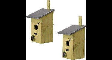 2x Houten spreeuwenkastjes - Tuindecoratie spreeuwennest nestkast vogelhuisjes