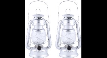 Fancy Flames Lantaarn - 4x stuks - op batterijen - zilverkleurig - windlicht - metaal - LED - 11,5 x 15 x 24 cm