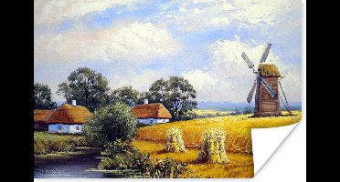 Poster Schilderij - Boerderij - Molen - Olieverf - 30x20 cm