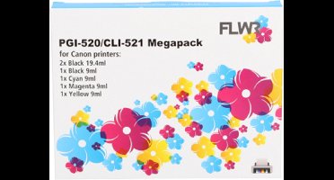 FLWR PGI-520 / CLI-521 GY 6-Pack / zwart en kleur / Cartridge - Geschikt voor Canon