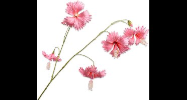 Silk-ka Zijden Bloem-Kunstbloem Hibiscus Tak Roze 111 cm