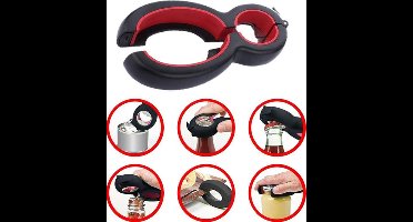 Multifunctionele Opener - Fles Opener - Bier Opener - Pot opener - Deksel opener - Blik opener - 6 in 1 Blikopener - Ouderen opener - Zwart/rood