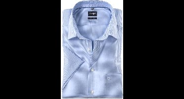 OLYMP Luxor modern fit overhemd - korte mouw - lichtblauw met wit geruit - Strijkvrij - Boordmaat: 48