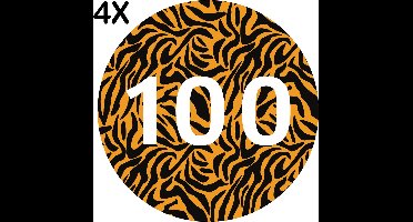 Containerstickers Huisnummer "124" - 25x25cm - Tijger Print Cirkel met Wit Nummer- Set van 4 dezelfde Vinyl Stickers - Klikostickers