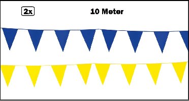 2x Vlaggenlijn geel en blauw 10 meter - vlaglijn festival feest party verjaardag thema feest