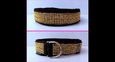 Sliphalsband - Zwart - Maat XXL - 5 cm breed - Goud bling - Anti trek halsband - Halsband - Hondenhalsband - Sterke rassen