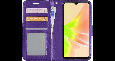Hoesje - Met Pasjeshouder - Geschikt voor OPPO A57s - Luxe Bookcase Portemonee - Flip Case - Kunstleer Book Case - Flipcase - Book Cover - Walletcase - Portemonneehoes - Paars