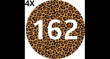 Containerstickers Huisnummer "162" - 25x25cm - Panter Print Cirkel met Wit Nummer- Set van 4 dezelfde Vinyl Stickers - Klikostickers