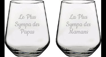 Drinkglas gegraveerd - 42,5cl - Le Plus Sympa des Papas & La Plus Sympa des Mamans