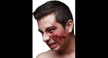 GHOULISH Neppe gehechte wond voor volwassenen - Latex nepwond van 9,5 x 4,5 cm