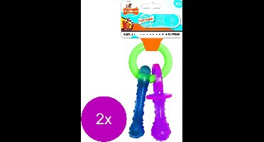 Nylabone Puppy Teething Pacifier Flexible - Hondenspeelgoed - 2 x Bacon 215x100x38 mm 108 g Roze Blauw Groen Tot 7kg Xs