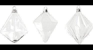 Glazen Ornamenten - Set van 3 - Transparante Hangornamenten - Diverse Formaten - 7+7,9+8 cm Diameter