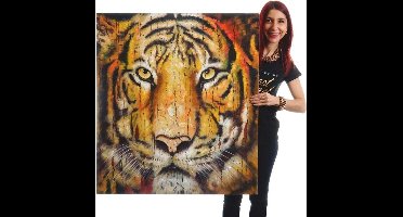 Handgeschilderde Olieverf schilderij tijger