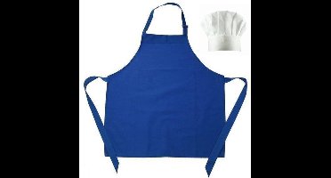 Benza Schort Keukenschort Kinderen - Kobaltblauw - Inclucief witte koksmuts