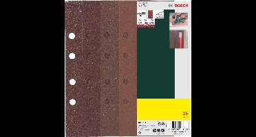 Bosch 25-delige schuurbladenset voor vlakschuurmachine, spansysteem, 93 x 230 mm, 8 gaten, korrel 40