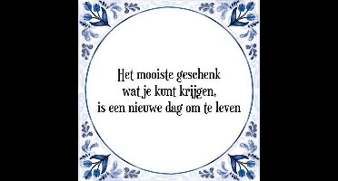 Tegeltje met Spreuk (Tegeltjeswijsheid): Het mooiste geschenk wat je kunt krijgen, is een nieuwe dag om te leven + Kado verpakking & Plakhanger