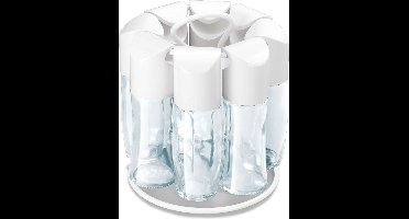 Metaltex - Kruidenrek Draaibaar - Kruidenpotjes - Kruiden Organizer - Wit - 8 Glazen Potjes