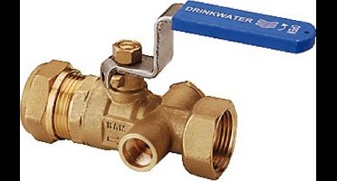 Raminex S28 Kiwa kogelkraan met aftapgelegenheid knelxwartel 22x3/4 dn15 kiwa hendel blauw